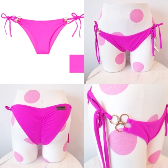 Victoria's Secret Luxe Multi ring Strappy Brazilian Bikini Bottom Hot Pink NWT - Picture 1 of 15
